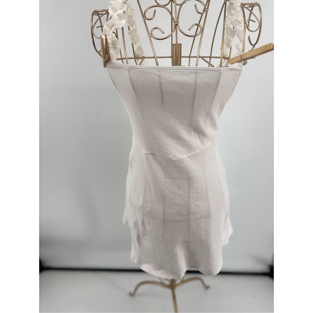 Aritzia Sunday Best White Ribbed Ruffle Strap Mini Dress Size XS - Picture 7 of 9